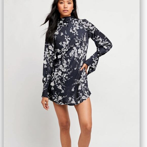 Free People Aries Black Floral Print Mini Dress Small - Picture 6 of 12